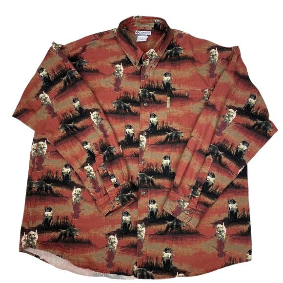 Columbia Mens River Lodge dogs hunting scene button front shirt size XXL - Picture 1 of 7